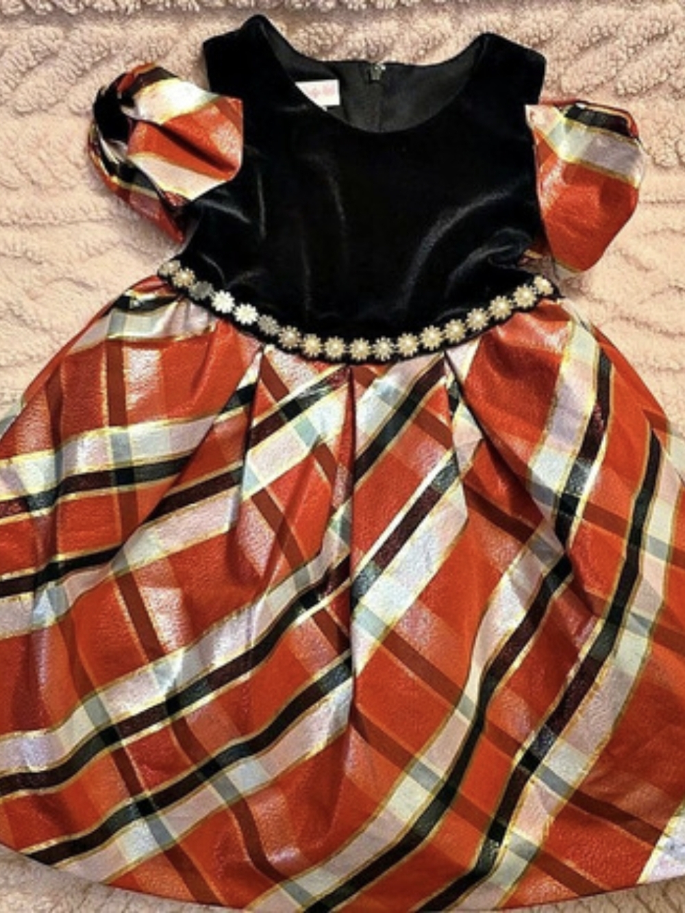 Bonnie Baby Plaid Velvet Holiday Dress Red & Black Girls 24M